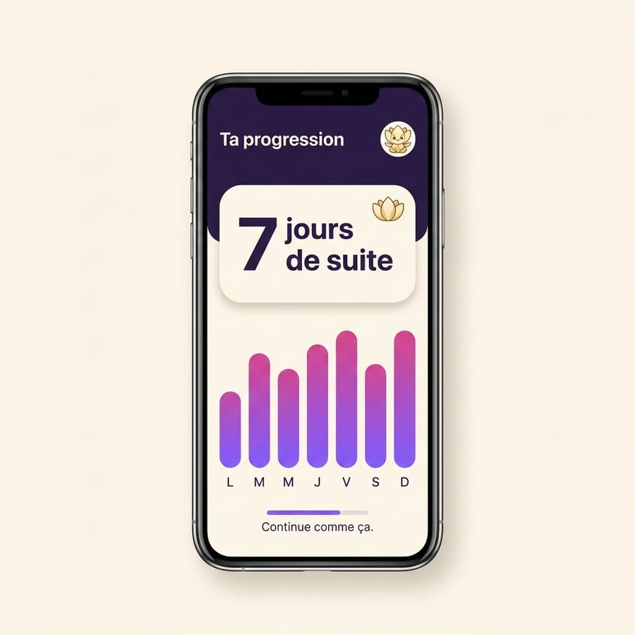 Écran de progression de Lotus avec la série de 7 jours et le graphique de la semaine